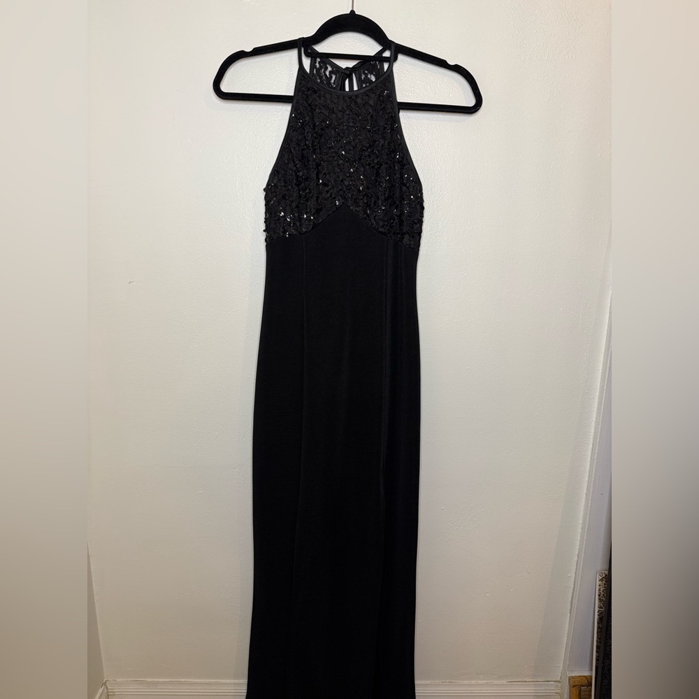 Vintage 90s Betsy & Adam Black Beaded Backless Dress
